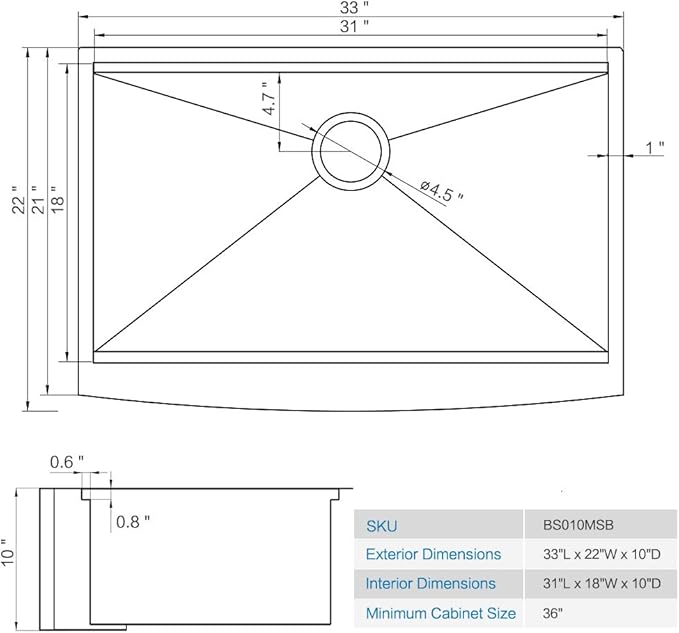 33 Inch Black Stainless Steel Farmhouse Sink Workstation-Bokaiya 33x22 Inch Apron Front Farmhouse Kitchen Sink 16 Gauge 10" Deep Single Bowl Farm Sink with Cutting Board