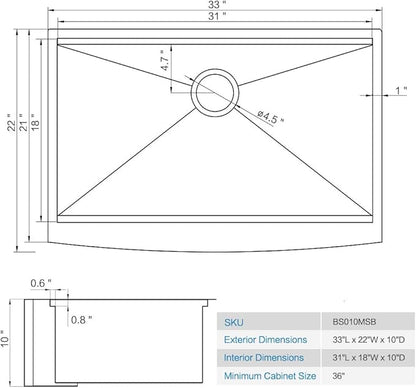 33 Inch Black Stainless Steel Farmhouse Sink Workstation-Bokaiya 33x22 Inch Apron Front Farmhouse Kitchen Sink 16 Gauge 10" Deep Single Bowl Farm Sink with Cutting Board