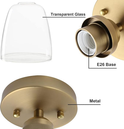 Yosoan Retro Semi Flush Mount Ceiling Light, 1-Light Vintage Industrial Hardwired 5.51'' Oval Cone Glass Shade for Kitchen Bathroom Cafe Corridor Hallway Entryway Passway(Antique)