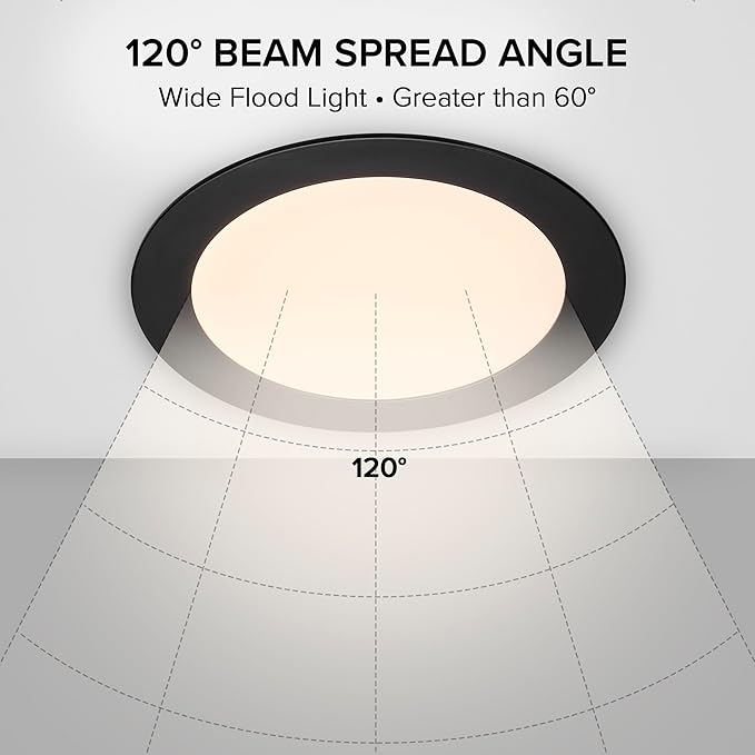 Maxxima 6 in. Ultra-Thin Recessed LED Downlight with Junction Box, Black Trim, 5 CCT Color Selectable (2700K/3000K/3500K/4000K/5000K), Dimmable, 1000 Lumens