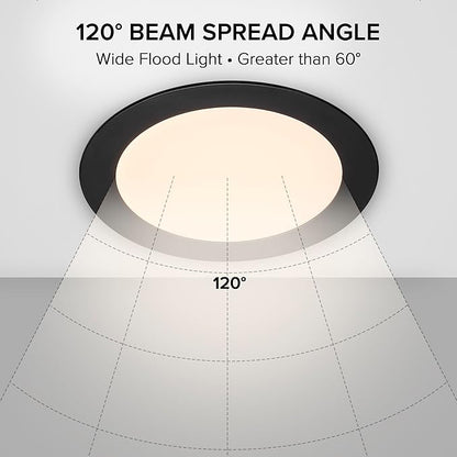 Maxxima 6 in. Ultra-Thin Recessed LED Downlight with Junction Box, Black Trim, 5 CCT Color Selectable (2700K/3000K/3500K/4000K/5000K), Dimmable, 1000 Lumens