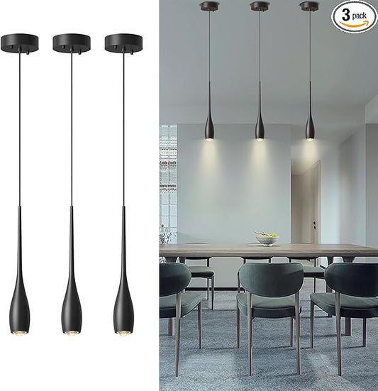 Black Pendant Lights Kitchen Island, Modern Pendant Light Fixtures, LED Hanging Light Over Sink for Bathroom, Bar, Dining Room, Bedroom（3 Pack）