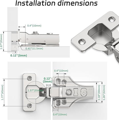 10 Pairs 20 Packs Half Overlay Hinge, Partial 1/4 inch Small Overlay Cabinet Hinges, Face Frame Soft Close Cabinet Hinges with Damper, Concealed Hinge for Frameless & Face Frame Cabinets