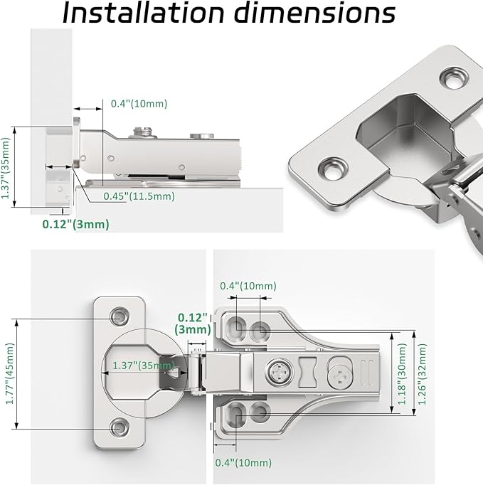 2 Pairs 4 Packs Half Overlay Hinge, Partial 1/4 inch Small Overlay Cabinet Hinges, Face Frame Soft Close Cabinet Hinges with Damper, Concealed Hinge for Face Frame&Frameless Cabinets
