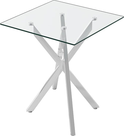 Square Side Table with X-Shaped Silver Chrome Metal Base, Tempered Glass End Tables Small End Table, Living Room Sofa Couch Side Table, Modern Bedsde Tables Bedroom Night Stand, Clear Nightstand