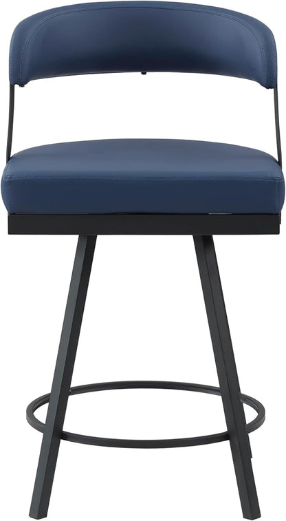Lexicon Swivel Counter Height Stools Set of 2 - Counter Height Stools for Kitchen Island, Padded Seat, Open Back, Sturdy Black Metal Frame Finish and Blue Faux Leather Cushion Seat, Blue