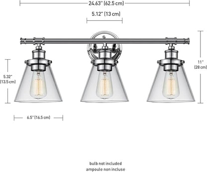 Globe Electric 51445 Parker 3-Light Vanity Light, Chrome, Clear Glass Shades, Bulb Not Included