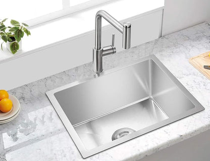 ROVATE 19.6 inch Kitchen or Bar Sink 304 Stainless Steel Undermount Single Bowl, Handmade Small Wet Bar Sink, 19.6"L x 15.7"W x 8.6"D