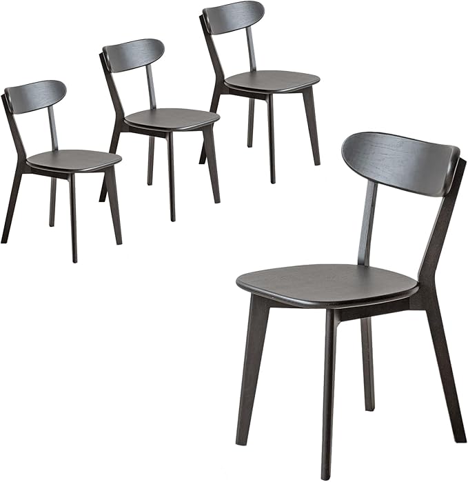Black Solid Wood Dining Chairs Set of 4, Commercial 400 lb Weight Capacity – FAS Grade Oak Mid-Century Modern with Curved Backrest & Sturdy Sword-Leg Design for Restaurant, Kitchen & Home Use