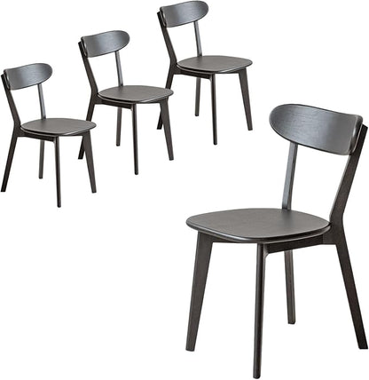 Black Solid Wood Dining Chairs Set of 4, Commercial 400 lb Weight Capacity – FAS Grade Oak Mid-Century Modern with Curved Backrest & Sturdy Sword-Leg Design for Restaurant, Kitchen & Home Use