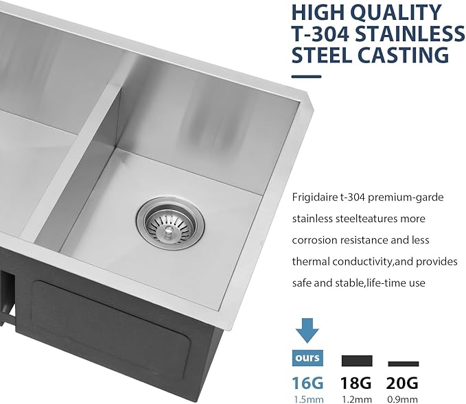 Lordear 32 Inch Undermount Double Bowl Kitchen Sink 16 Gauge Stainless Steel with Smart Low Divider 32x19 Inch Double Basin Kitchen Sinks 60/40 Handmade