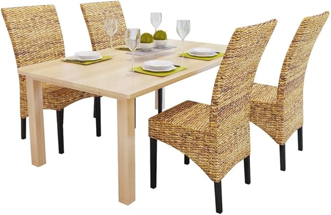 4 Piece Handmade Manila Abaca Dining Chairs Solid Mango Wood 18.5 in Wide Seat 38.2 in Tall Modern Farmhouse Accent Seating for Dining Room Kitchen Living Room