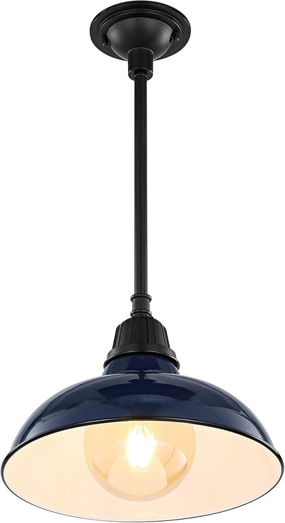 JONATHAN Y 12.25" Navy/Black 1-Light Farmhouse Indoor/Outdoor LED Pendant Iron Hanging Light, and Black Metal Shade, Rustic Ceiling Lamp for Kitchen Island, LED Bulb Included (JYL7611C)