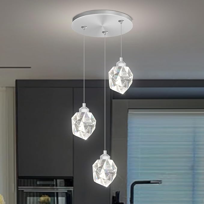 Silver Pendant Light Dimmable LED 3-Light Modern Pendant Light Kitchen Island Dining Room Bar