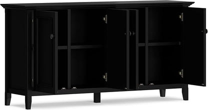SIMPLIHOME Amherst Storage Cabinet - 66 inch Wide Solid Wood 4-Shelf Sideboard Cabinet in Black, Transitional Buffet for Living Room or Dining Room with 4 Doors and Adjustable Shelves