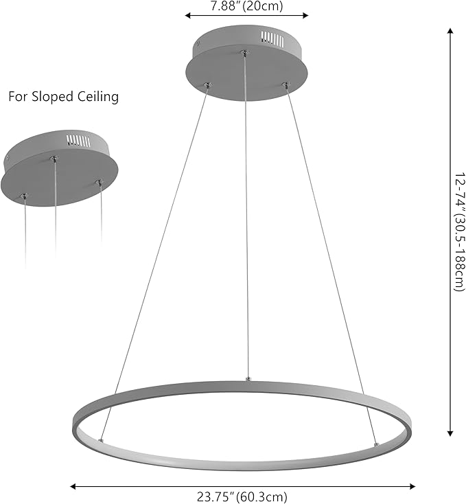 JONATHAN Y 23.75" Gray Modern Integrated LED Pendant Light, Dimmable Round Hoop Chandelier for Kitchen Island, Dining Room, Adjustable Height Metal Hanging Light (JYL7203E)
