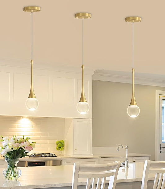 Modern Kitchen Island Pendant Lights Dimmable LED Crystal Chandelier Hanging Pendant Chandelier Gold 3 Pack