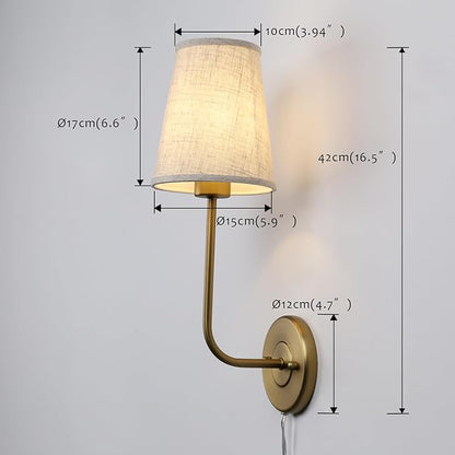 Pathson Set of 2 Plug in Fabric Wall Sconce Linen Cloth Shade, 1-Light Vintage Wall Light Fixture for Living Room Bedroom
