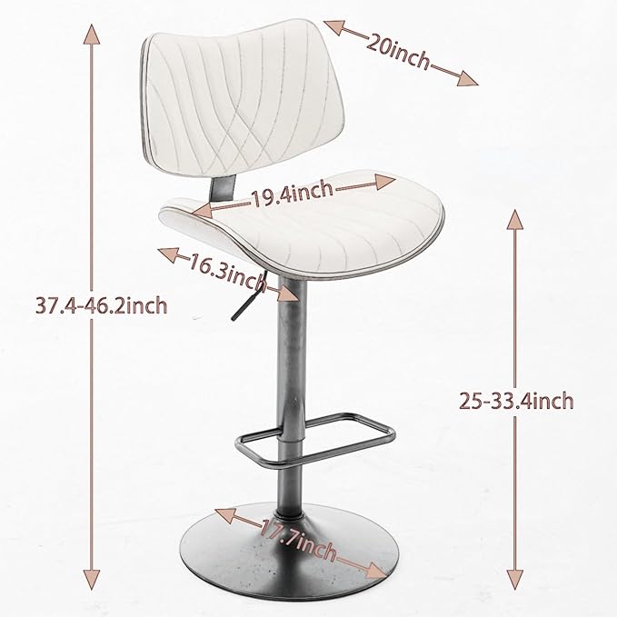 Walnut Bentwood Stools Mid Century Modern Adjustable Counter Height Beige PU Leather 360 Swivel Chairs for Kitchen Island Dining Room Cafe Elegance