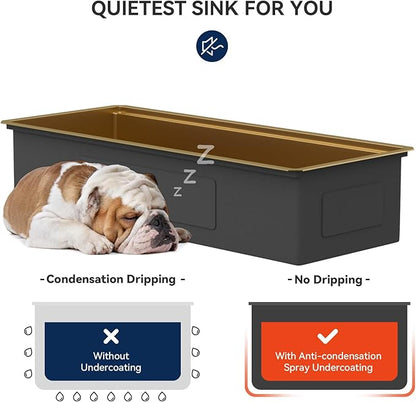 Lordear Luxury 45 Inch Gold Undermount Kitchen Sink Large Ledge Workstation T304 16 Gauge Stainless Steel Single Bowl Under Counter Gold Kitchen Sink with Built-in Accessories 45''x19''x10''
