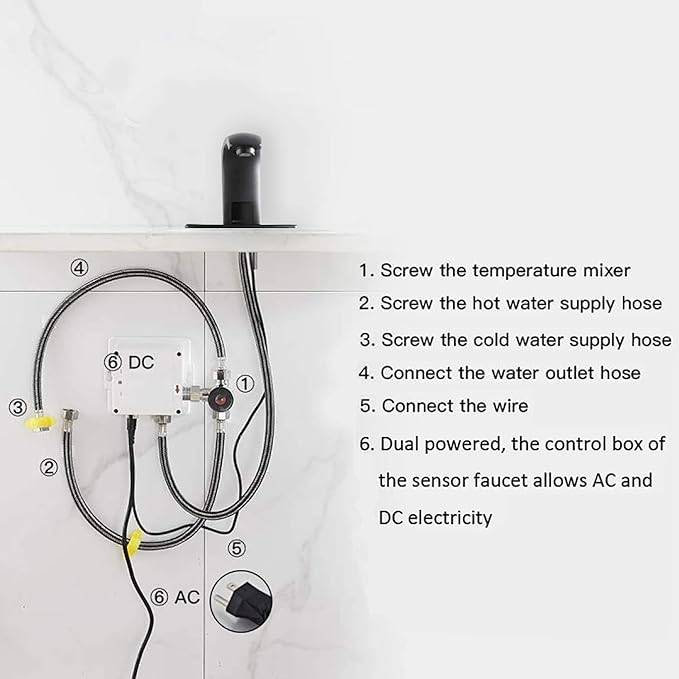Automatic Bathroom Faucet Black Touchless Solid Brass Motion Activated Bath Tub Lavatory Basin Sink Vanity Aerator One Hole Brass Mixer Tap Touch-Free