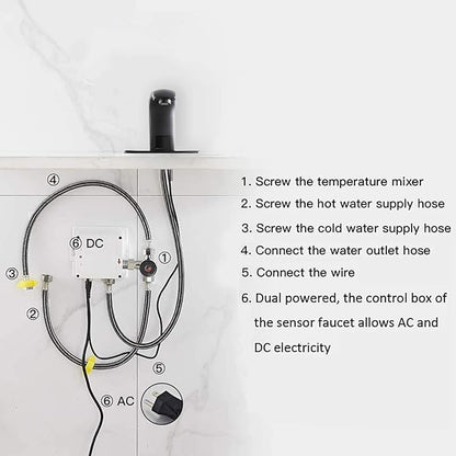 Automatic Bathroom Faucet Black Touchless Solid Brass Motion Activated Bath Tub Lavatory Basin Sink Vanity Aerator One Hole Brass Mixer Tap Touch-Free