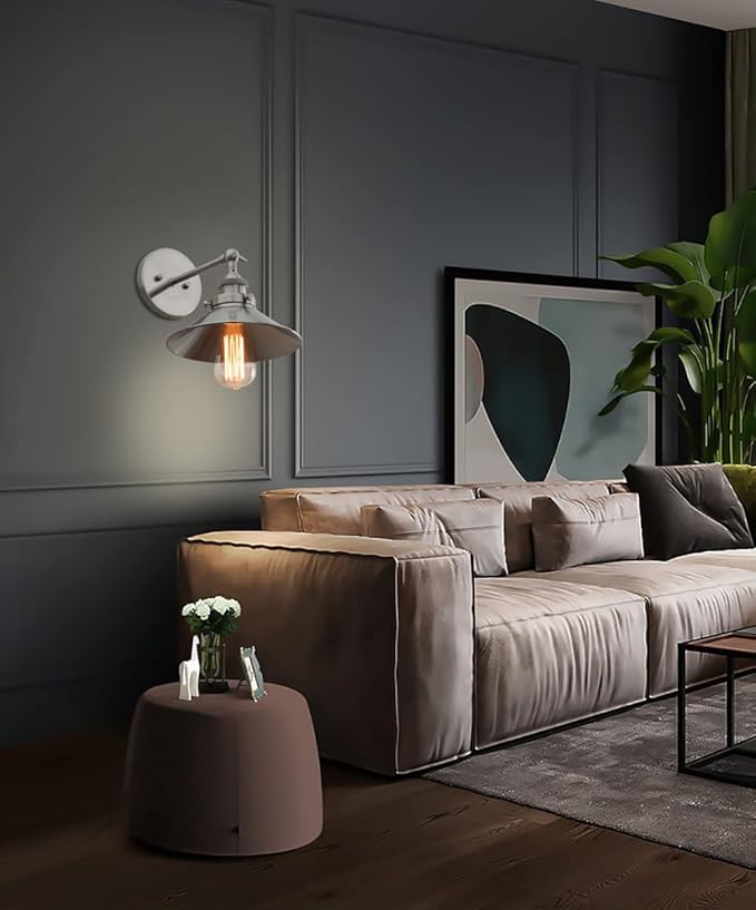 PERMO Vintage Industrial Metal Wall Sconce Lighting Brushed Nickel Sconces 180 Degree Adjustable Wall Lamp