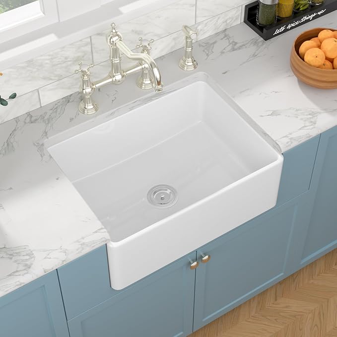 Sarlai 30 White Farmhouse Sink - 30 x 20 Inch Apron Front Kitchen Sink Farm Farmer Sinks White Ceramic Fireclay Single Bowl Basin
