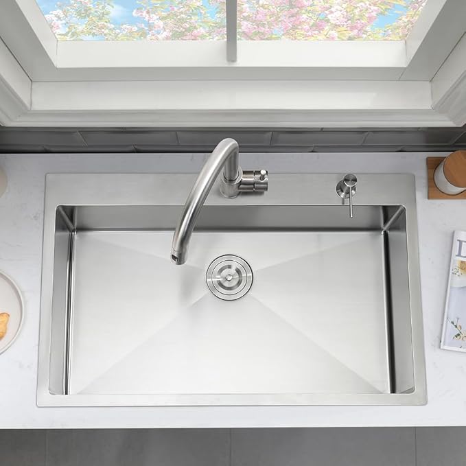 33 x 22 Drop In Kitchen Sink and Faucet Combo Set-VASOYO Stainless Kitchen Sinks Drop In Topmount Stainless Steel Deep Single Bowl Overmount Sink with Faucet