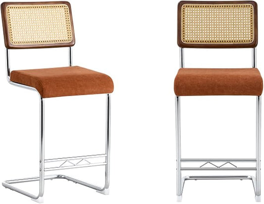 Counter Height Dining Set with Rattan Back Stools,Bar Table with 2 Drawers,Upholstered Kitchen Island Chairs,Chrome Cantilever Frame,Modern Furniture for Dining Room (No Table,2 Coffee Chairs)