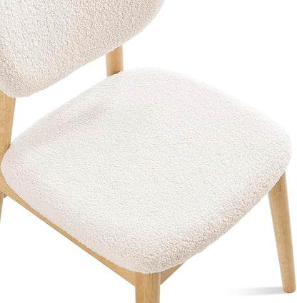Wooden Dining Chairs Set of 2, Farmhouse Boucle Upholstered Kitchen Chairs, Step-By-Step Video Guide for Assembly, Cream White