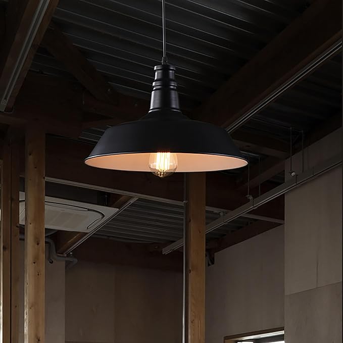 4 Pack Farmhouse Pendant Light Vintage Black, Kitchen Island Pendant Lighting 14 inch lampshade, Loft Metal Industrial Pendant Light, Adjustable Hanging E26 Light Fixtures, Bulbs Not Included