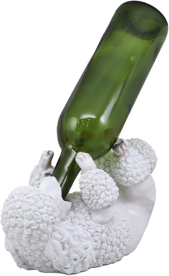 Ebros Lifelike Purebreed Pedigree Canine Adorable White French Poodle Dog Wine Bottle Holder Figurine Statue As Kitchen Wine Cellar Centerpiece Decor Storage Organizer Puppies Pet Dogs Sculpture