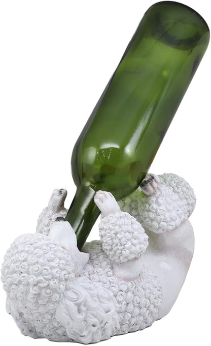 Ebros Lifelike Purebreed Pedigree Canine Adorable White French Poodle Dog Wine Bottle Holder Figurine Statue As Kitchen Wine Cellar Centerpiece Decor Storage Organizer Puppies Pet Dogs Sculpture