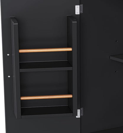 Ball & Cast 56" Large Kitchen Island with Drop Leaf and Power Outlet,Rolling Kitchen Cart on 4 Wheels W/ 6 Drawers,Folding Storage Dining Table W/Spice & Towel Rack,for Kitchen,Dining Room,Black