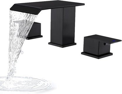Matte Black Roman Tub Faucet, Deck Mount Bath Tub Faucet Set 3 Hole Waterfall Bathtub Faucet High Flow Garden Tub Filler