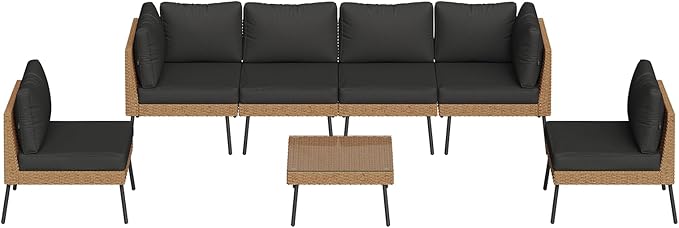 Aoxun Patio Furniture Set, 7 Piece Outdoor Sectional Sofas with Thick Cushion, Wicker Outdoor Patio Furniture Set with Coffee Table for Party, Garden, Backyard, Black
