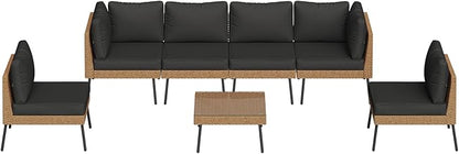 Aoxun Patio Furniture Set, 7 Piece Outdoor Sectional Sofas with Thick Cushion, Wicker Outdoor Patio Furniture Set with Coffee Table for Party, Garden, Backyard, Black