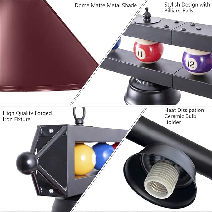 Wellmet Pool Table Light for Billiard Table, 4 Lights Pool Table Lights Over Pool Table, Industrial Kitchen Island Lighting, Hanging Light Fixture for Game Room, Billiard Room, Bar, Man Cave