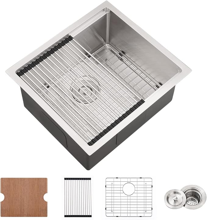 21 Inch Bar Sink Undermount-VASOYO 21x17 Inch Undermount Kitchen Sink Workstation Wet Bar Prep 16 Gauge Stainless Steel Single Bowl Under Mount Rv Sinks with Cutting Board