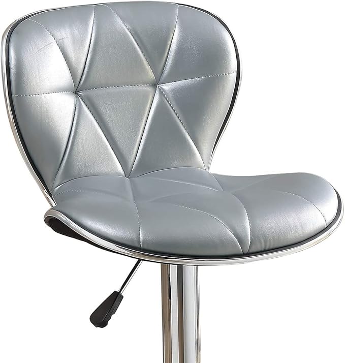 Modern Dining Chair 2 Adjustable Height Kitchen Island Stools with Upholstered Seat and Chrome Base for Dining Room, Sturdy Stable Easy Assembly Mid-Century Luxury Furniture,Silver-Metal-2pc