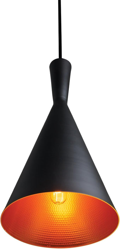 Sunlite 7-Inch Vintage Inspired Cone Pendant Farmhouse Décor, Max 60 Wattage, Medium Base Socket (E26), 74" Adjustable Cord Length, Copper, Interior, Matte Black Shade, UL Listed