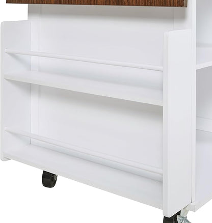 Farmhouse Kitchen Island with Drop Leaf Rolling Cart with Lockable Wheels Storage Island with Open Side Rack Storage Cart Practical(White)
