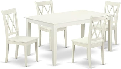 East West Furniture CACL5-LWH-W 5 Piece Kitchen Table Set for 4 Includes a Rectangle Dining Room Table and 4 Solid Wood Seat Chairs, 36x60 Inch, Linen White