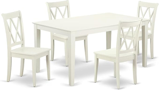 East West Furniture CACL5-LWH-W 5 Piece Kitchen Table Set for 4 Includes a Rectangle Dining Room Table and 4 Solid Wood Seat Chairs, 36x60 Inch, Linen White
