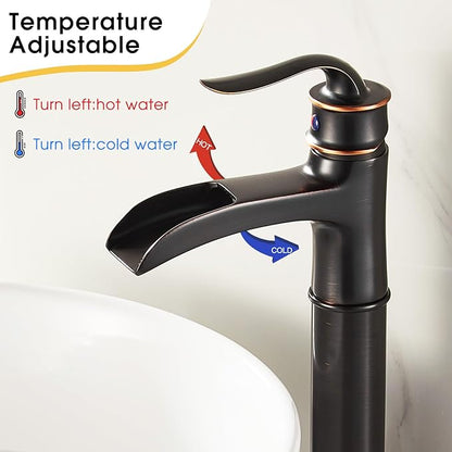 FRANSITON Tall Vessel Waterfall Faucet Bathroom Faucet Single Handle One Hole Oil Rubbed Bronze Finish Large Spout Lavatory Faucets Oil Rubbed Bronze