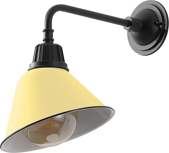 JONATHAN Y 9.63" Matte Yellow/Black 1-Light Farmhouse Outdoor Sconce, Industrial LED Wall Light, Gooseneck Arm Barn Lamp with Metal Bell Shade for Porch, Patio, Kitchen, LED Bulb Included (JYL7612H)