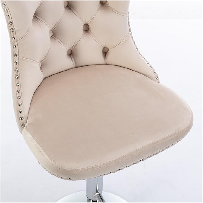 Swivel Velvet Barstools Adjusatble Seat Height from 25-33 Inch, Modern Upholstered Chrome Base Bar Stools with Backs Comfortable Tufted for Home Pub and Kitchen Island（Beige,Set of 2）,for Living Room