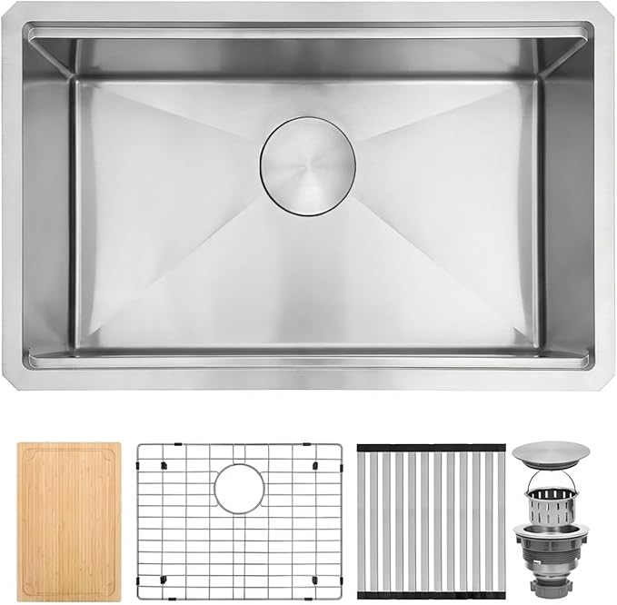 Undermount Kitchen Sink,16 Gauge T-304S Stainless Steel Workstation Sink with Accessories, 28" x 18" x 10" Deep Single Bowl Kitchen Sink for Kitchen,Outdoor and Bathroom