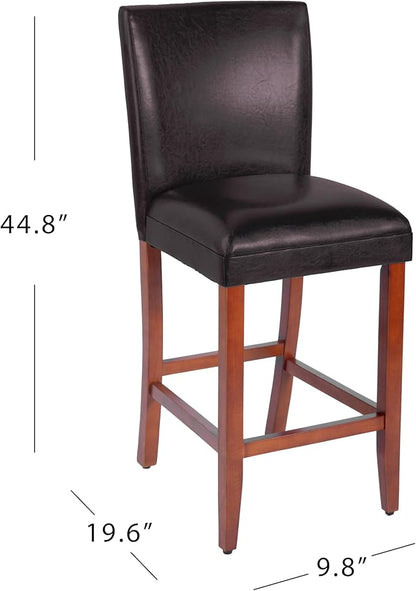 HomePop Home Decor Classic Counter Height Bar Stool, Set of 1, 29 Inch, Faux Leather Upholstered, Decorative Home Furniture, Dark Brown Faux Leather